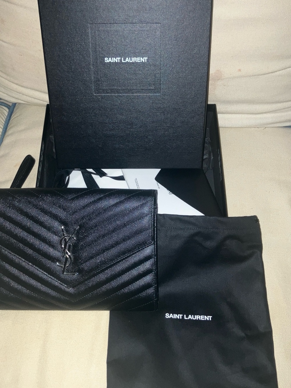 Saint Laurent CASSANDRE MATELASSÉ FLAP POUCH IN GRAIN DE POUDRE LEATHER